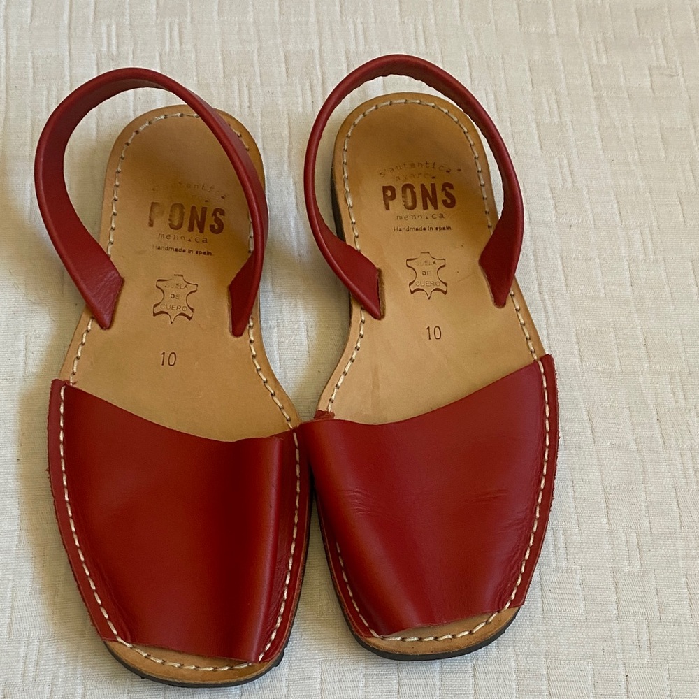 PONS Red Leather Slingback Sandals for Women